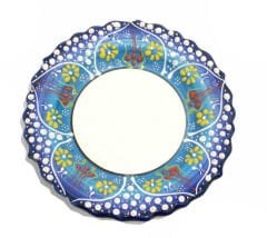 30 cm Dantel Desenli Çini Çini Seramik Fotoğraf Tabağı - Mavi