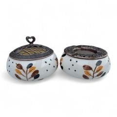 Bozkır Desenli Metal Kapaklı Poyraz Seramik Şekerlik ve Küllük Seti