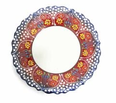 30 cm Dantel Desenli Çini Seramik Kaligrafi Tabağı - Kırmızı