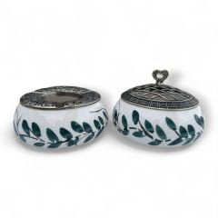 Bahar Dalı Desenli Metal Kapaklı Poyraz Seramik Şekerlik ve Küllük Seti