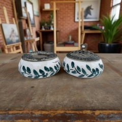 Bahar Dalı Desenli Metal Kapaklı Poyraz Seramik Şekerlik ve Küllük Seti