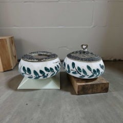 Bahar Dalı Desenli Metal Kapaklı Poyraz Seramik Şekerlik ve Küllük Seti