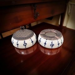 Damla Nazar Desenli Metal Kapaklı Poyraz Seramik Şekerlik ve Küllük Seti