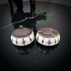 Damla Nazar Desenli Metal Kapaklı Poyraz Seramik Şekerlik ve Küllük Seti