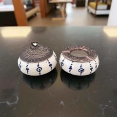 Damla Nazar Desenli Metal Kapaklı Poyraz Seramik Şekerlik ve Küllük Seti