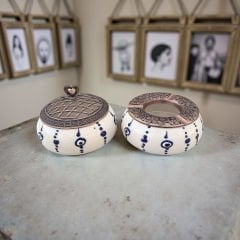 Damla Nazar Desenli Metal Kapaklı Poyraz Seramik Şekerlik ve Küllük Seti