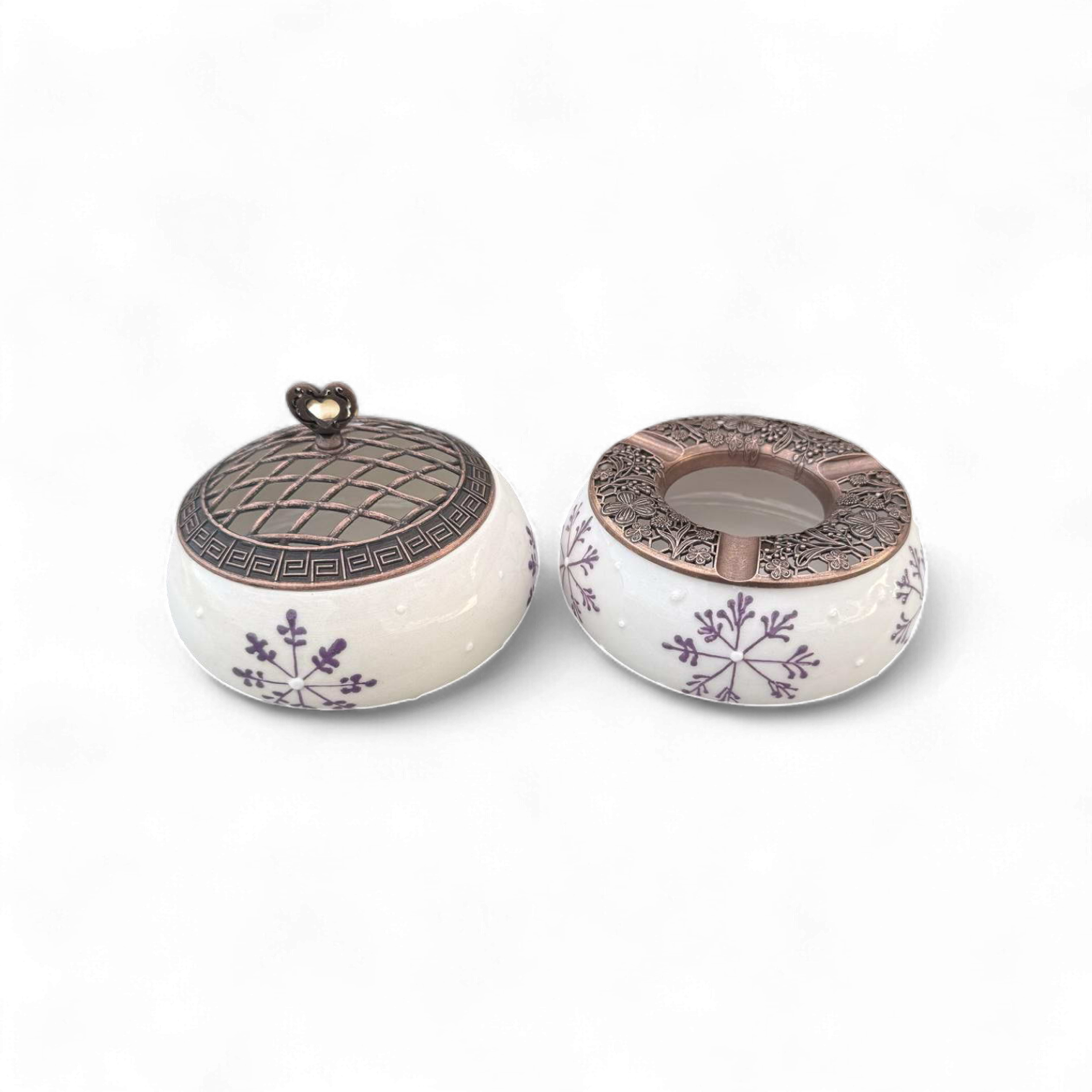 Lila kar Tanesi Metal Kapaklı Poyraz Seramik Şekerlik ve Küllük Seti