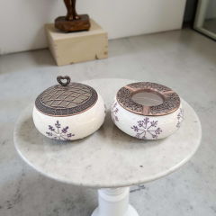 Lila kar Tanesi Metal Kapaklı Poyraz Seramik Şekerlik ve Küllük Seti