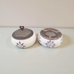 Lila kar Tanesi Metal Kapaklı Poyraz Seramik Şekerlik ve Küllük Seti