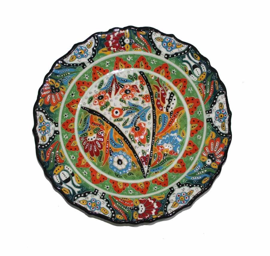 30 cm Kütahya Otantik Desenli Çini Seramik Tabak - Koyu Yeşil