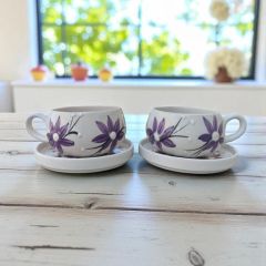 Lila Zambak Desenli 2 Adet Beren Tabaklı Kupa