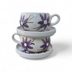 Lila Zambak Desenli 2 Adet Beren Tabaklı Kupa