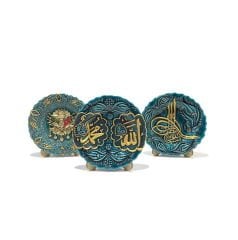 İlbay 18 cm Çini Seramik Turkuaz Renkli Osmanlı Konsol Takımı