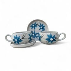 Mavi Zambak Desenli 2 Adet Beren Tabaklı Kupa