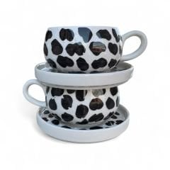 Siyah Dalmaçya i Desenli 2 Adet Beren Tabaklı Kupa