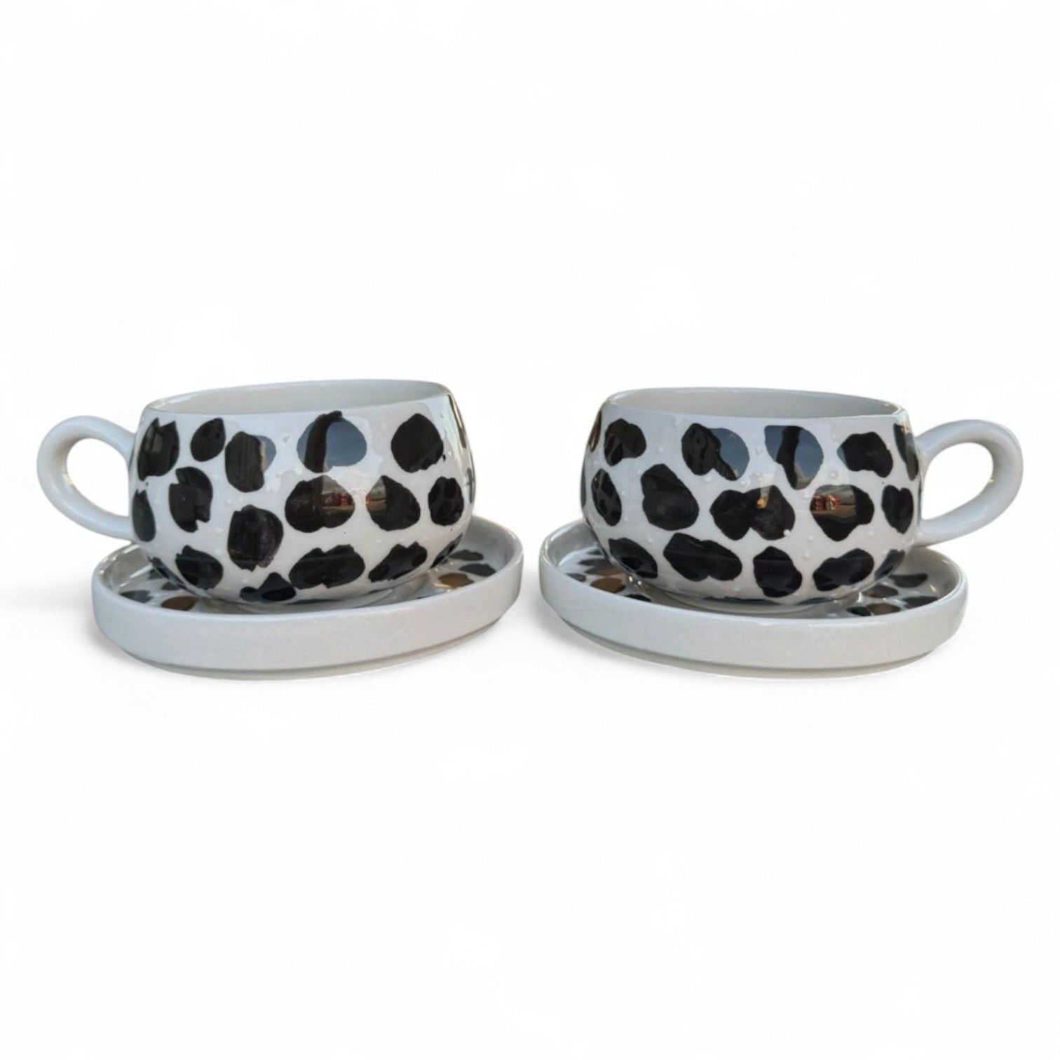 Siyah Dalmaçya i Desenli 2 Adet Beren Tabaklı Kupa