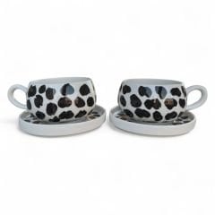 Siyah Dalmaçya i Desenli 2 Adet Beren Tabaklı Kupa