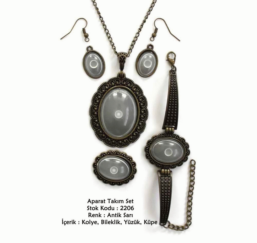 Kolye Bileklik Yüzük Küpe Aparat Takım Set 2206 Antik Sarı