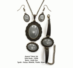 Kolye Bileklik Yüzük Küpe Aparat Takım Set 2206 Antik Sarı