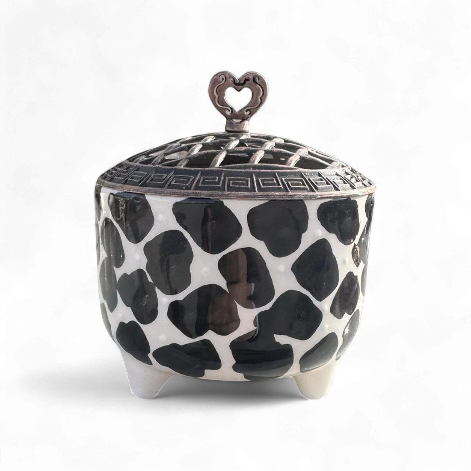 Siyah Dalmaçya Desenli Metal Kapaklı Seramik Şekerlik