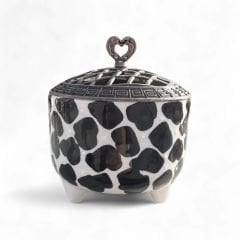 Siyah Dalmaçya Desenli Metal Kapaklı Seramik Şekerlik