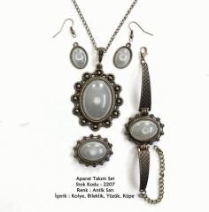 Kolye Bileklik Yüzük Küpe Aparat Takım Set 2207 Antik Sarı