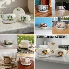 72 Adet Beren Tabaklı Seramik Kupa Satış | El İşi Toptan Tabaklı Kupa