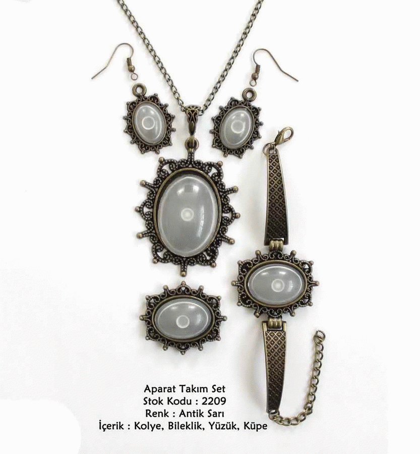 Kolye Bileklik Yüzük Küpe Aparat Takım Set 2209 Antik Sarı