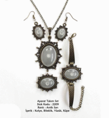 Kolye Bileklik Yüzük Küpe Aparat Takım Set 2209 Antik Sarı