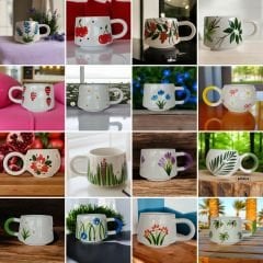 100 Adet El İşi Doğa Desen Seramik Toptan Klasik Kazan Kupa | Toptan Kupa Satışı | Hand Made Kupa Toptan Satış