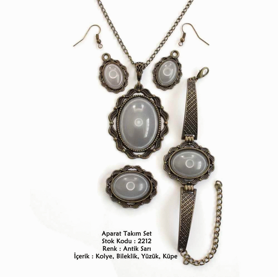 Kolye Bileklik Yüzük Küpe Aparat Takım Set 2212 Antik Sarı