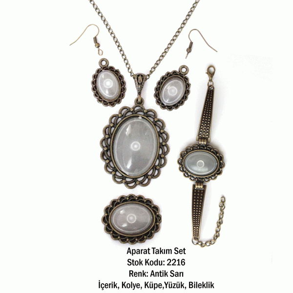 Kolye Bileklik Yüzük Küpe Aparat Takım Set 2216 Antik Sarı