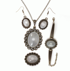 Kolye Bileklik Yüzük Küpe Aparat Takım Set 2216 Antik Sarı