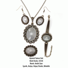 Kolye Bileklik Yüzük Küpe Aparat Takım Set 2216 Antik Sarı