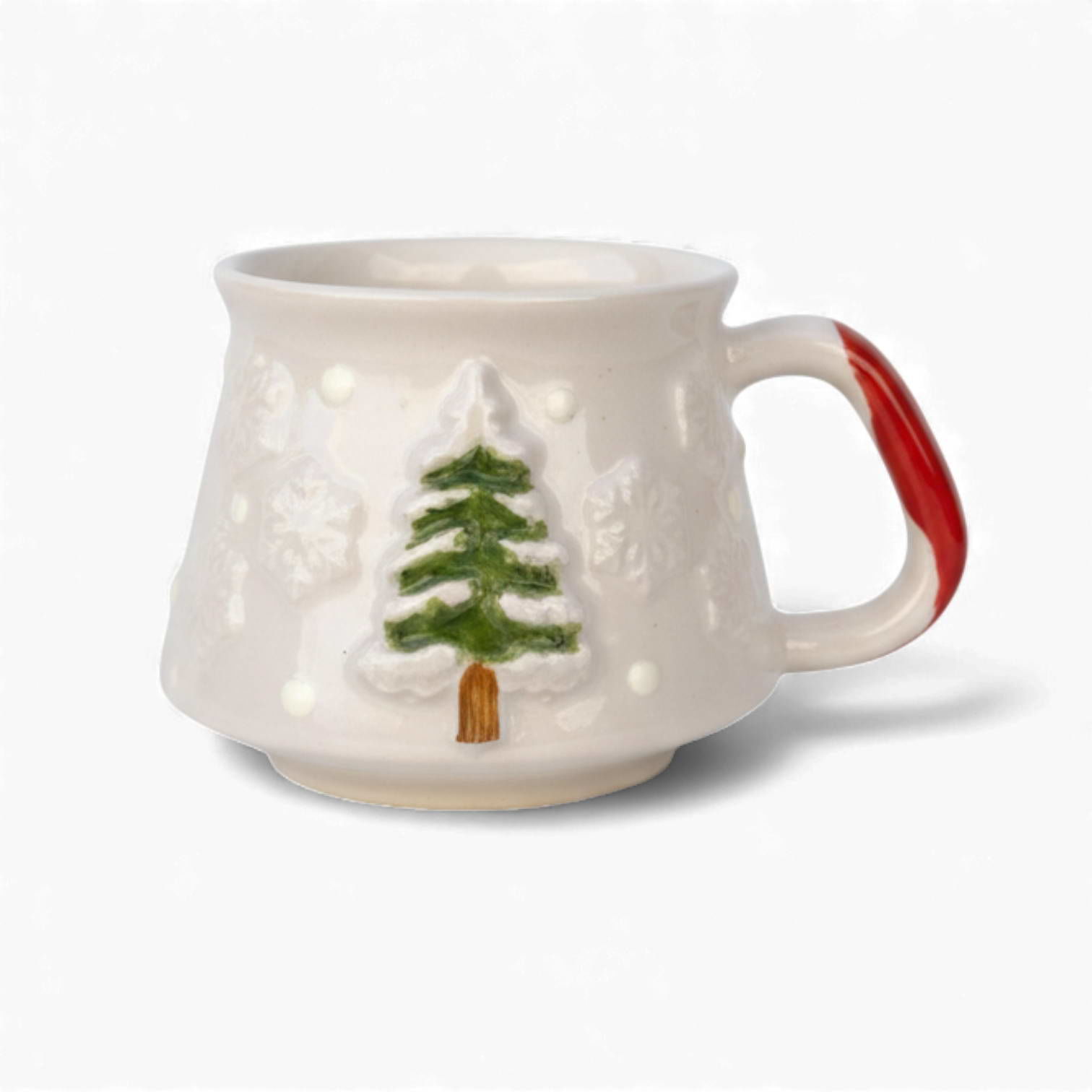 Kabartma Seramik yılbaşı Çam ağacı ve Kardanadam Desenli Kupa