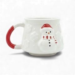 Kabartma Seramik yılbaşı Çam ağacı ve Kardanadam Desenli Kupa