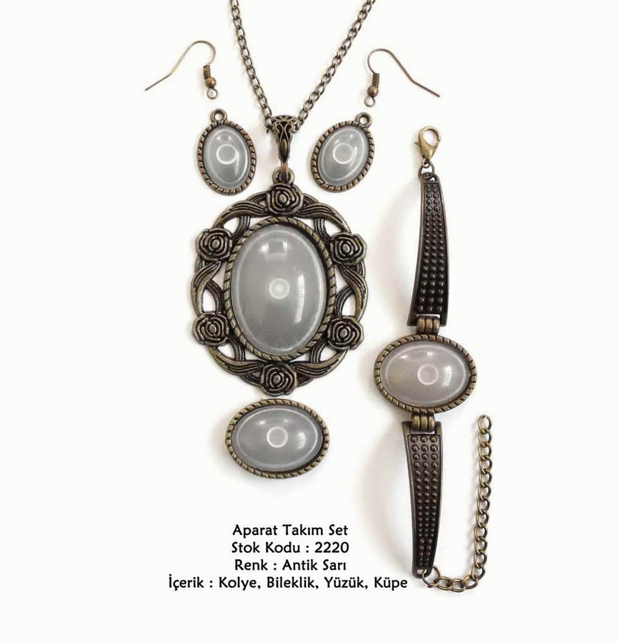 Kolye Bileklik Yüzük Küpe Aparat Takım Set 2220 Antik Sarı
