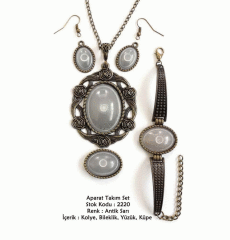 Kolye Bileklik Yüzük Küpe Aparat Takım Set 2220 Antik Sarı