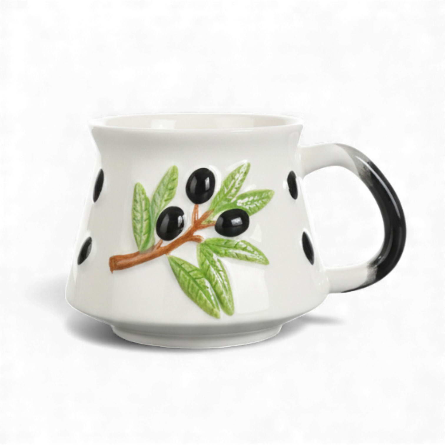 Kabartma Zeytin Dalı Desenli Seramik Kupa