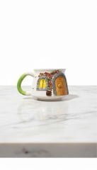 Kabartma Mutlu Yuva Kapısı Desenli Seramik Kupa