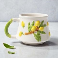 Kabartma Limon Desenli Seramik Kupa