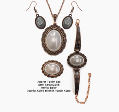 Kolye Bileklik Yüzük Küpe Aparat Takım Set 2106 Bakır Kaplama