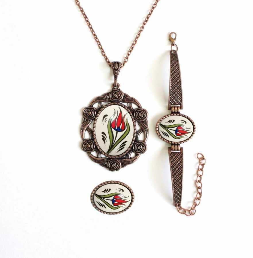 İlbay Çini Takı Kolye Bileklik Yüzük Seti 2420DS025