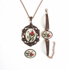 İlbay Çini Takı Kolye Bileklik Yüzük Seti 2420DS025