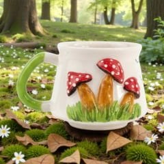 Kabartma Mantar Desenli Seramik Kupa