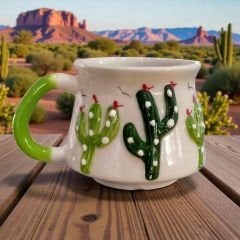 Kabartma Kaktüs Desenli Seramik Kupa