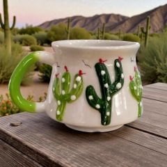 Kabartma Kaktüs Desenli Seramik Kupa