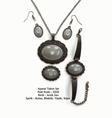 Kolye Bileklik Yüzük Küpe Aparat Takım Set 2222 Antik Sarı