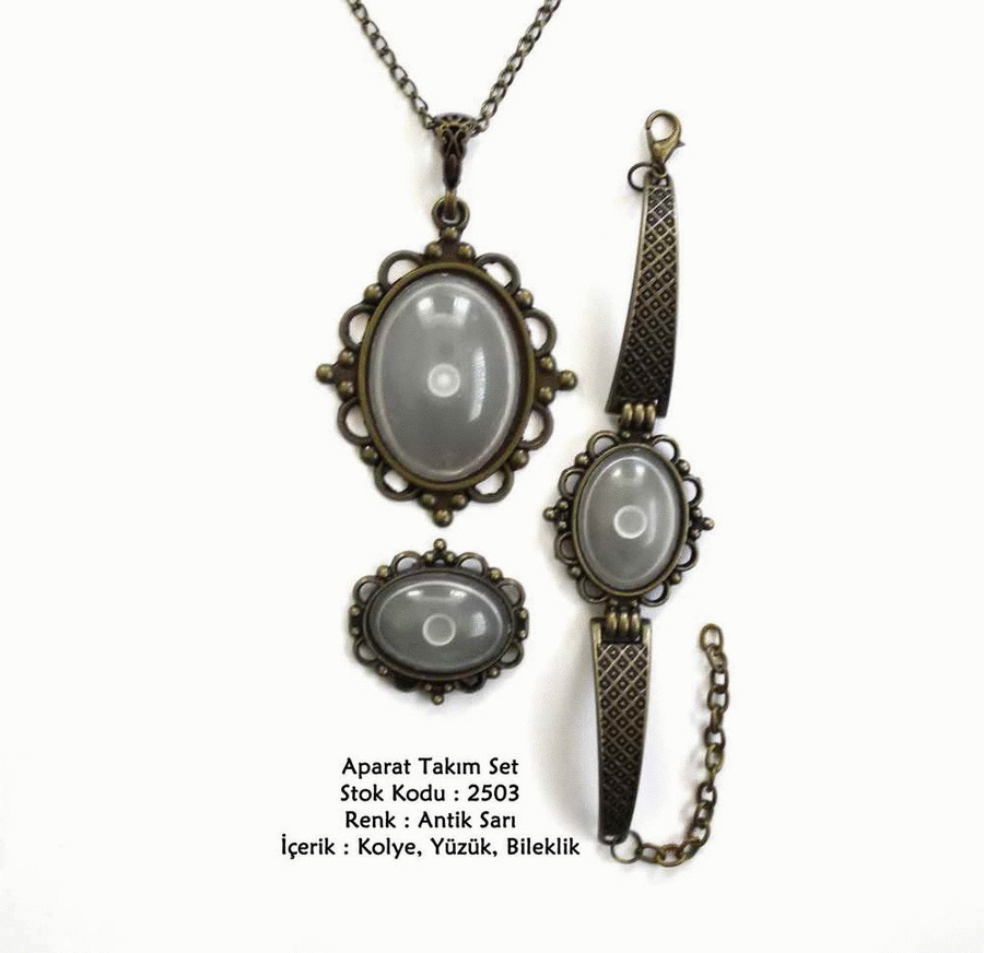 Kolye Bileklik Yüzük Aparat Takım Set 2503 Antik Sarı