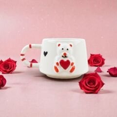 Kabartma Kalpli Ayıcık Desenli Seramik Kupa